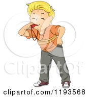 Blond Caucasian Boy Blowing A Whistle