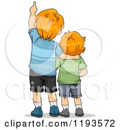Cartoon Of A Big And Little Brother Looking Up And Pointing Royalty Free Vector Clipart by BNP Design Studio