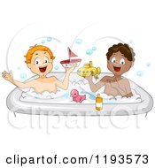 Cartoon Of Diverse Boys Playing With Toys In A Bubble Bath Royalty Free Vector Clipart