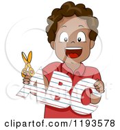 Poster, Art Print Of Happy Black School Boy Holding An Abc Cutout