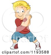 Cartoon Of A Happy Blond Caucasian Boy Pretending His Hands Are A Gun Royalty Free Vector Clipart