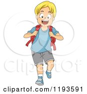 Cartoon Of A Happy Blond Caucasian Boy Walking With A Backpack Royalty Free Vector Clipart