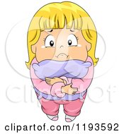 Cartoon Of A Scared Blond Girl Hugging A Pillow And Crying Royalty Free Vector Clipart by BNP Design Studio