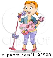 Happy Girl Sining And Playing A Pink Guitar