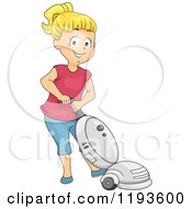 Poster, Art Print Of Happy Blond Girl Using A Vacuum