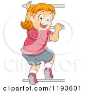 Poster, Art Print Of Happy Red Haired Girl Looking Back And Climbing Monkey Bars
