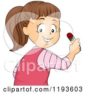 Cartoon Of A Happy Brunette School Girl Looking Over Her Shoulder And Holding A Pencil Royalty Free Vector Clipart