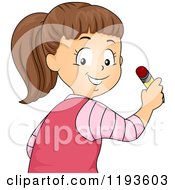 Poster, Art Print Of Happy Brunette School Girl Looking Over Her Shoulder And Holding A Pencil