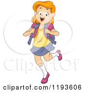 Cartoon Of A Happy School Girl Walking And Holding Her Backpack Straps Royalty Free Vector Clipart