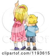 Poster, Art Print Of Big Sister And Little Brother Looking Up And Pointing
