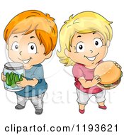 Poster, Art Print Of Boy Holding Pickles And Girl Holding A Hamburger