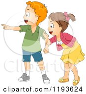 Poster, Art Print Of Boy And Girl Pointing And Looking To The Left