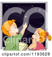 Cartoon Of A Boy Teaching His Sister About The Constellations In The Night Sky Royalty Free Vector Clipart by BNP Design Studio