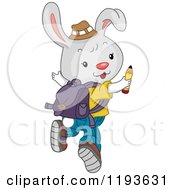 Poster, Art Print Of Cute Student Rabbit Looking Back And Jumping