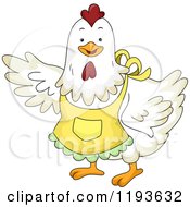 Cartoon Of A Presenting White Chicken In An Apron Royalty Free Vector Clipart