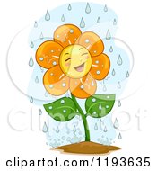 Poster, Art Print Of Happy Flower Mascot In The Rain