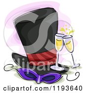 Poster, Art Print Of Costume Party Mask Top Hat And Champagne