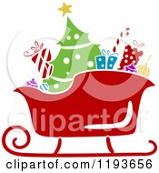 Poster, Art Print Of Stencil Styled Santa Sleigh With A Tree And Christmas Gifts