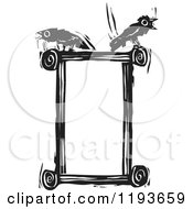 Clipart Of A Frame With Two Crows Black And White Woodcut Royalty Free Vector Illustration