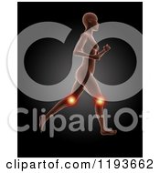 3d Running Female Medical Model With Glowing Knee Pain On Black