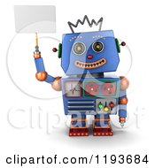 Poster, Art Print Of 3d Happy Blue Robot Holding Up A Sign