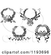 Poster, Art Print Of Black And White Laurel Wreaths With Bows And Ribbons 2