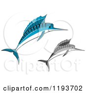 Poster, Art Print Of Jumping Blue And Grayscale Marlin Fish