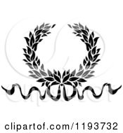 Clipart Of A Black And White Laurel Wreath With A Bow And Ribbons 7 Royalty Free Vector Illustration