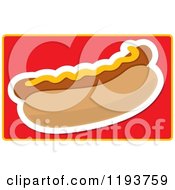 Cartoon Of A Hot Dog Garnished With Mustard On Red With A Yellow Border Royalty Free Vector Clipart by Maria Bell