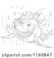 Poster, Art Print Of Line Art Of A Pirate Shark Smoking A Pipe