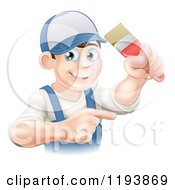 Poster, Art Print Of Happy Male House Painter Holding A Brush And Pointing