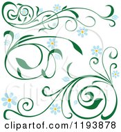 Poster, Art Print Of Green Scrolling Vines With Blue Daisy Flowers