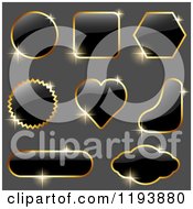 Clipart Of Reflective Black Labels With Gold Frames On Gray Royalty Free Vector Illustration