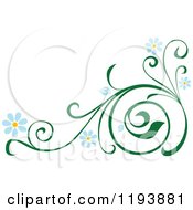 Poster, Art Print Of Green Scrolling Vine With Blue Daisy Flowers 3