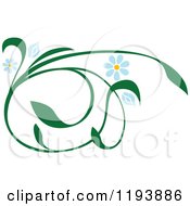 Green Scrolling Vine With Blue Daisy Flowers 2