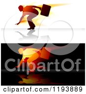 Clipart Of A Businessman Leaning Against A Strong Wind Shown In Two Colorings Royalty Free Vector Illustration