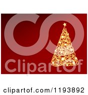 Clipart Of A Golden Starry Christmas Tree On Red With Copyspace Royalty Free Vector Illustration