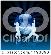 Poster, Art Print Of Silhouetted Latin Dance Couple Over A Blue Globe And Rays