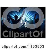 Clipart Of Silhouetted Dancers Over Blue Rays Royalty Free Vector Illustration