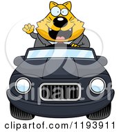 Poster, Art Print Of Waving Chubby Business Cat Driving A Convertible Car