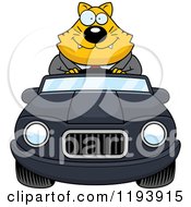 Poster, Art Print Of Happy Chubby Business Cat Driving A Convertible Car