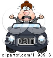 Poster, Art Print Of Scared Chubby Commuting Businesswoman Driving A Convertible Car