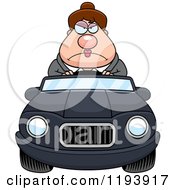 Cartoon Of A Mad Chubby Commuting Businesswoman Driving A Convertible Car Royalty Free Vector Clipart by Cory Thoman