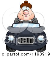 Poster, Art Print Of Happy Chubby Commuting Businesswoman Driving A Convertible Car
