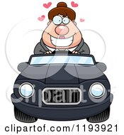 Cartoon Of A Loving Chubby Commuting Businesswoman Driving A Convertible Car Royalty Free Vector Clipart by Cory Thoman