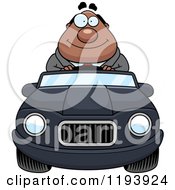 Happy Chubby Black Businessman Driving A Convertible Car