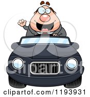Waving Chubby Commuting Businessman Driving A Convertible Car
