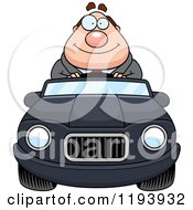 Happy Chubby Commuting Businessman Driving A Convertible Car