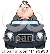Surprised Chubby Commuting Businessman Driving A Convertible Car