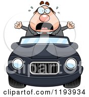 Poster, Art Print Of Scared Chubby Commuting Businessman Driving A Convertible Car